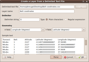 Create layer from delimited text file